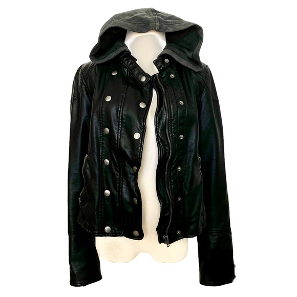 WE THE FREE Vegan Leather Jacket w/removable hood size small - Picture 6 of 15